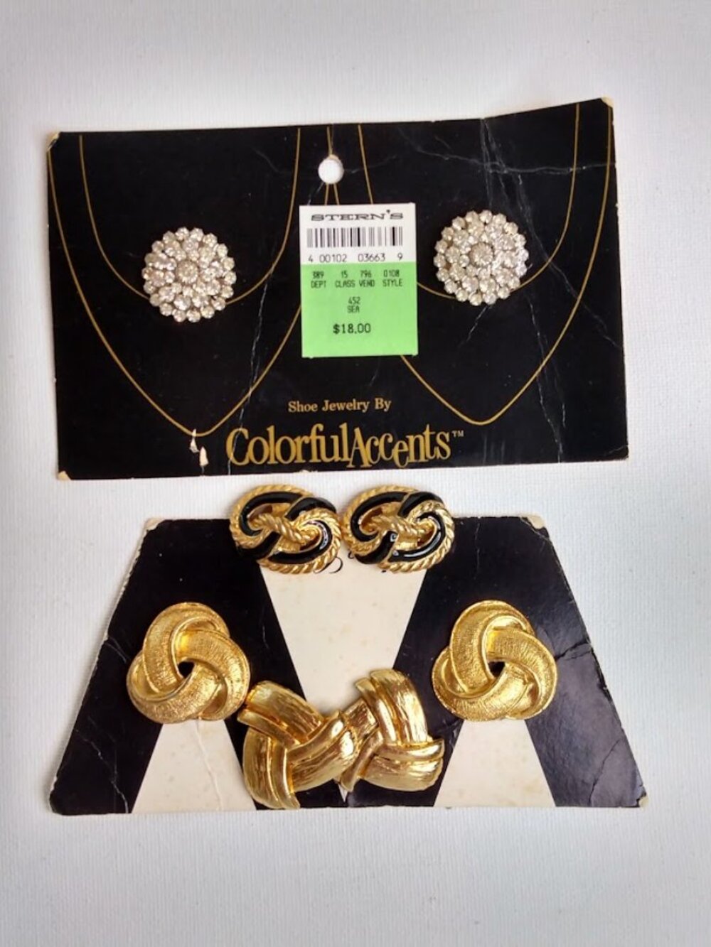 Vintage Women's Clip On Shoe Decoration Gold Tone & Rhinestone Lot of 4 Pairs